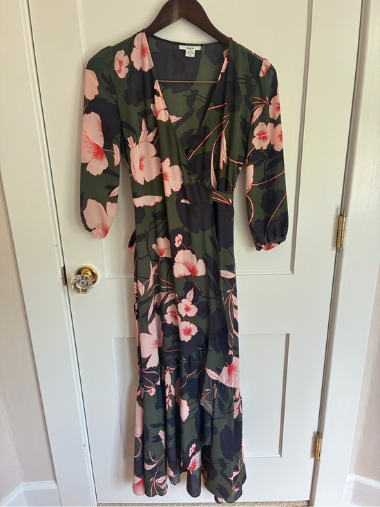 Bar III Dresses & Skirts - Bar III Olive Maxi Dress with Pink Floral Print